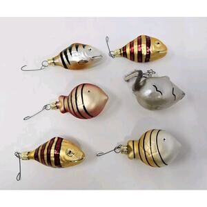 Vintage Czech Republic Glass Fish Set of 12 Christmas Ornaments Mouse Tropical